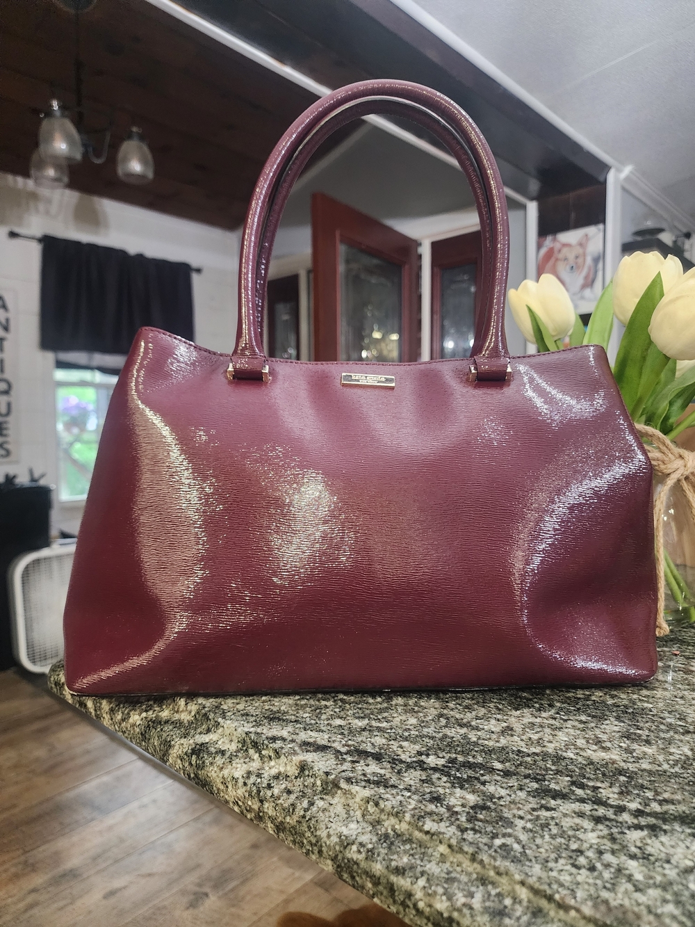 kate spade Patent Leather Satchel in Mulled Wine